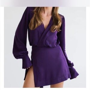 Rumored Purple Long Sleeve Wrap Mini Dress